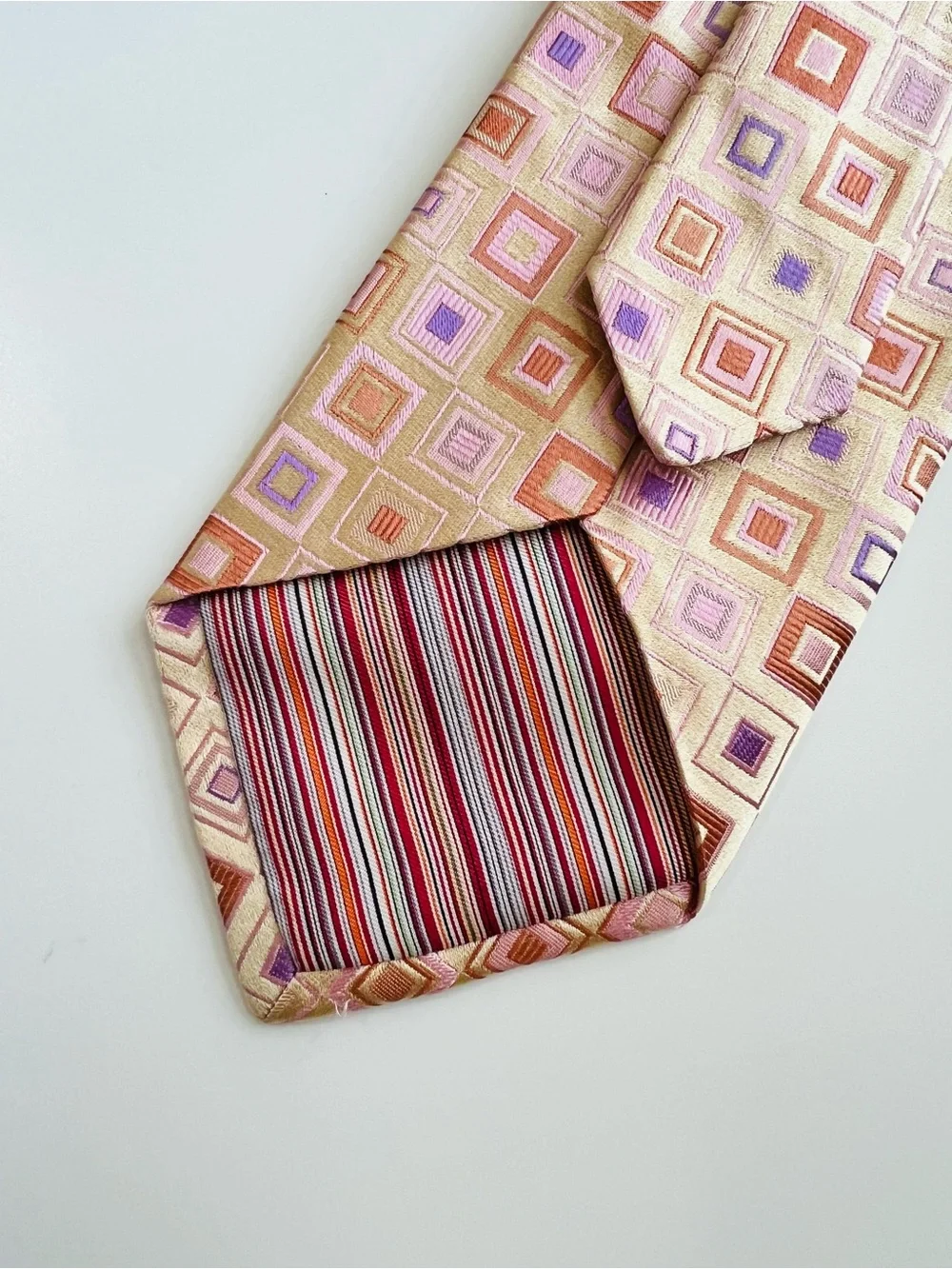 Ted Baker London Tie Necktie Orange Beige Geometric 100% Silk  Hand Tailored USA
